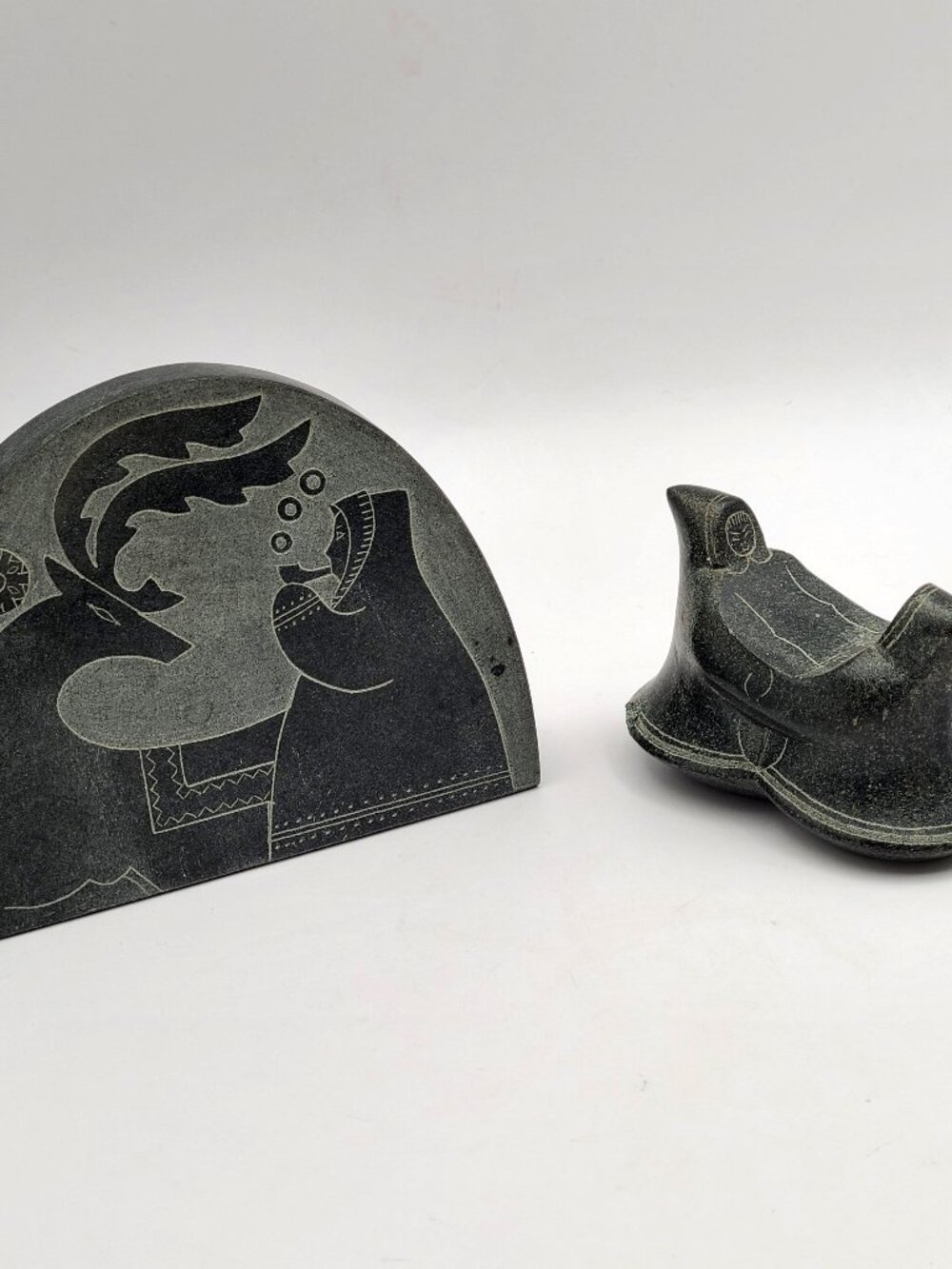 2 USSR Vintage Russian Inuit Eskimo Stone Carvings Reindeer Dancers